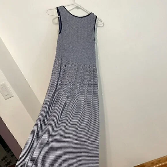 NEW NWT LARK + GREY Navy Blue White Striped Sleeveless Midi Fit Flare Tank Dress - Picture 14 of 15